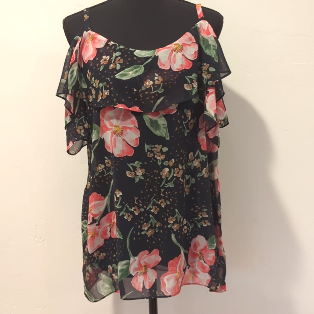 CAbi Cold Shoulder Floral chiffon Cami style 5220 Size M
